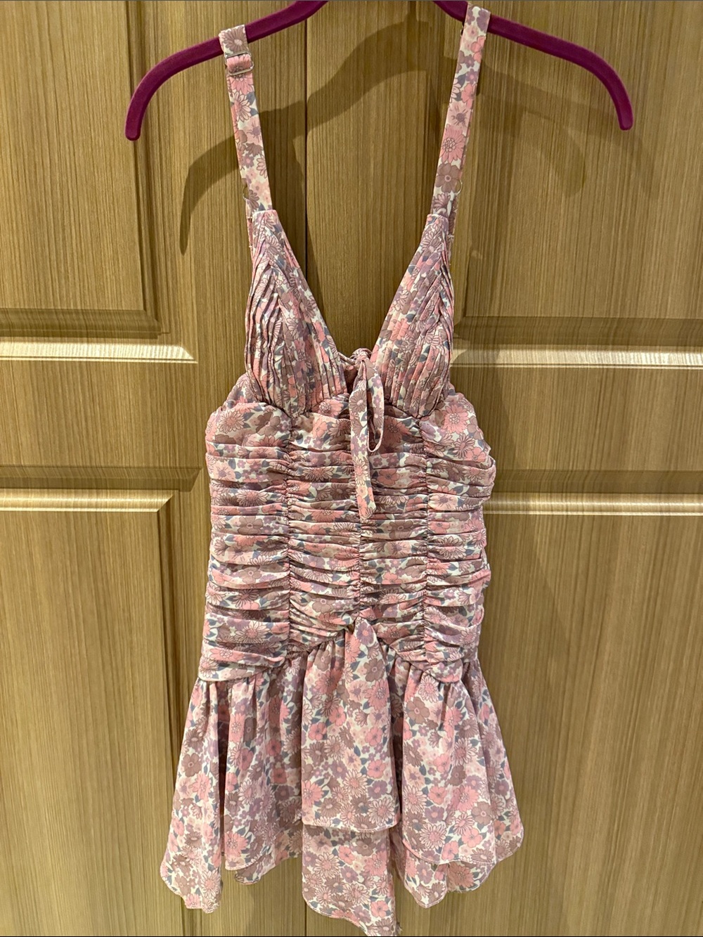 For Love & Lemons Pink Floral Tie-Front Sundress